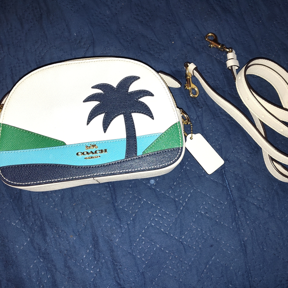 Coach White and Blue Palm Tree Crossbody Bag